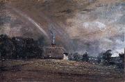 John Constable Landscape study,cottage and rainbow oil painting on canvas